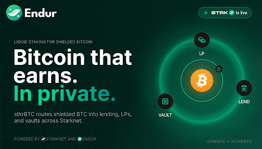 Endur launches xstrkBTC, the first liquid staking token for Starknet’s shielded Bitcoin